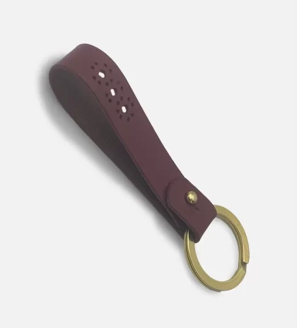 Classic Brogue Design Leather Key Fob Burgundy