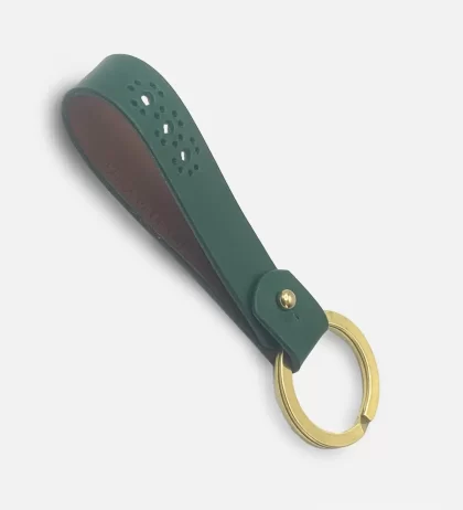 Classic Brogue Design Leather Key Fob Green