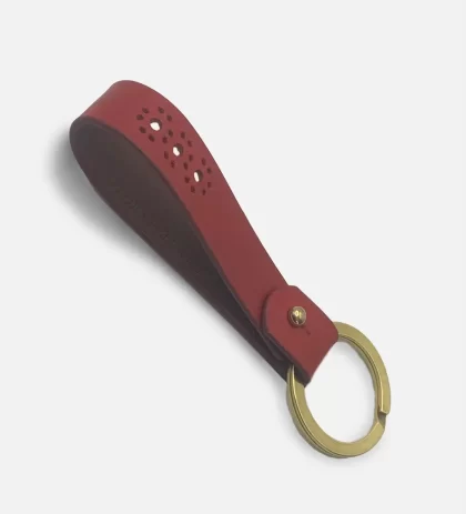 Classic Brogue Design Leather Key Fob Red